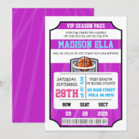 CONVITE DE BILHETE VIP DE BASQUETE Bar Bat Mitzvah