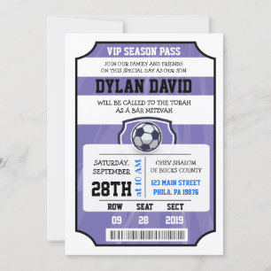 CONVITE DE BILHETE VIP DE FUTEBOL Purple Bat Mitzv