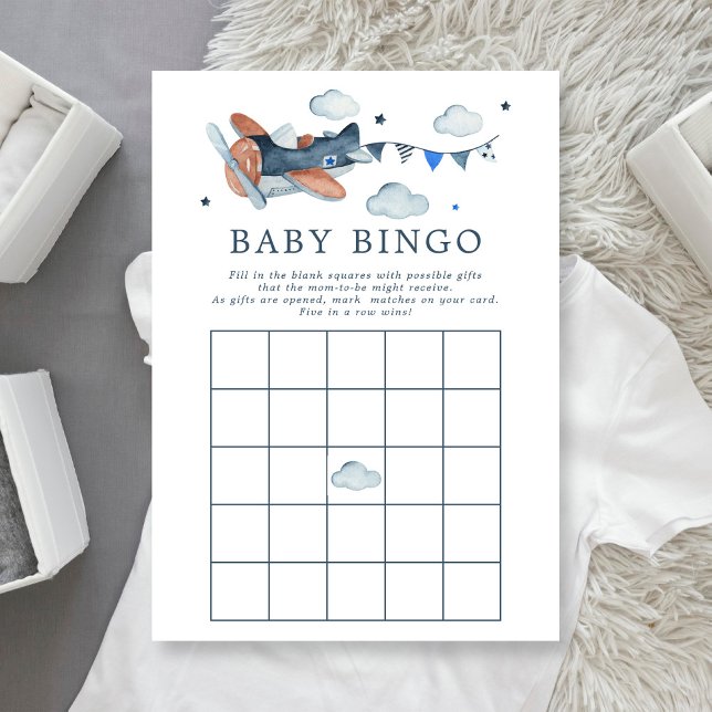 Convite de Bingo de Bebê Aquarela de Avião Antigo (Criador carregado)