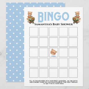 Convite de Bingo Teddy Floral Azul para Churrasco