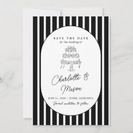 Convite de Black White Striped Save the Date