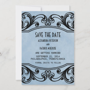 Convite de Blue Vintage Swirls para Salvar a Data
