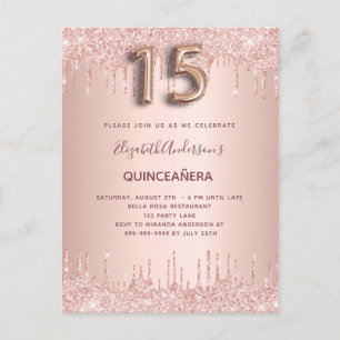 Convite de blush dourado rosa para Quinceanera