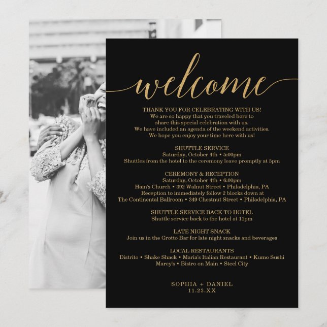 Convite de Boas-Vindas de Casamento Elegante Mínim (Frente/Verso)