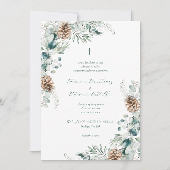 Convite de Boda Cristiana Casa Espanhola (Frente)