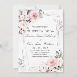 Convite De Boda en Rosa Empolvado y gris