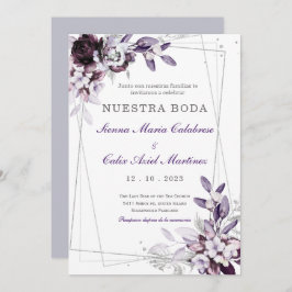 Convite de Boda Púrpura y Lavanda Plateada