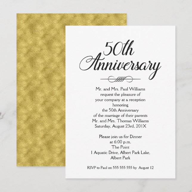 convite de bodas de ouro 50 anos em caligrafia (Frente/Verso)