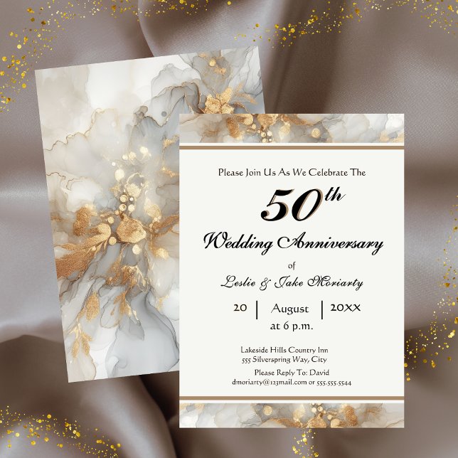 Convite de Bodas de Ouro de 50 Anos de Casamento (Golden 50th Wedding Anniversary Invitation)