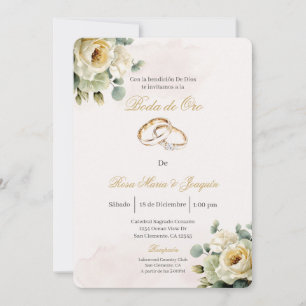 Convite de bodas de ouro em branco bege editável