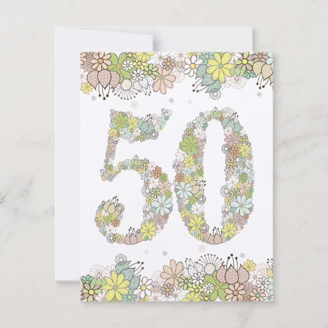 Convite de Bodas de Ouro Florais de 50 Anos (Frente)