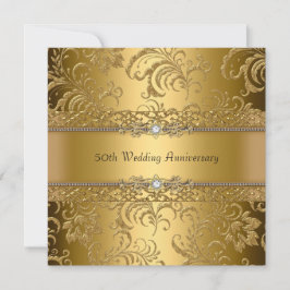 Convite de Bodas de Ouro Floral Dourado de 50 Anos