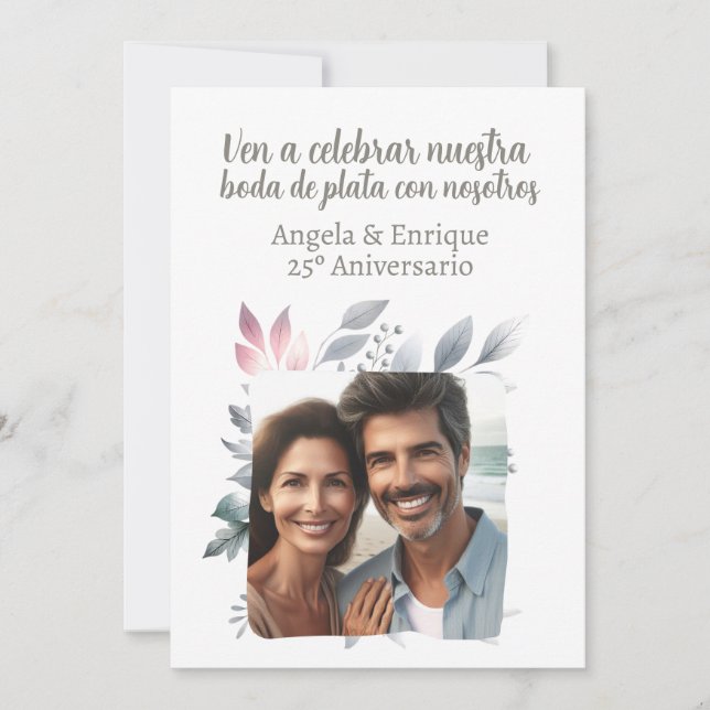Convite de bodas de prata de 25 anos com foto (Frente)