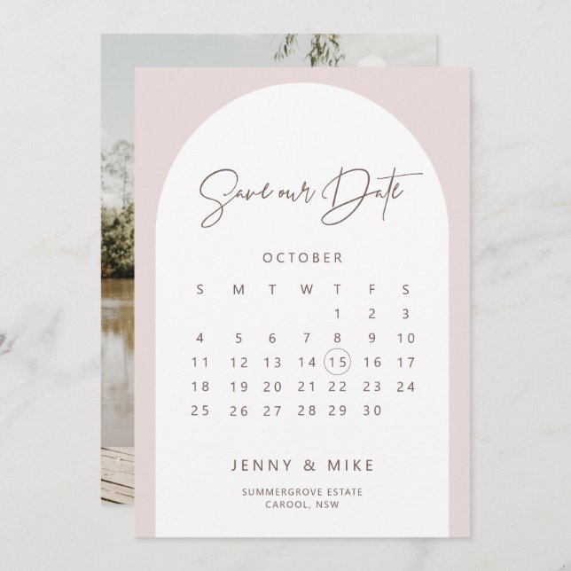 Convite de Boho Arch Calendar Save the Date (Frente/Verso)