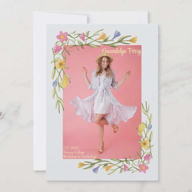 Convite de Boho Floral para Festa de Formatura da  (Frente)