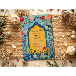 Convite de Boho Verão Azul Floral para Salvar a Da