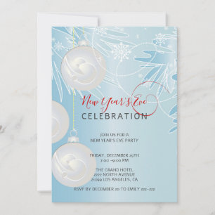 Convite de Bolas de Natal Brancas com Brilho