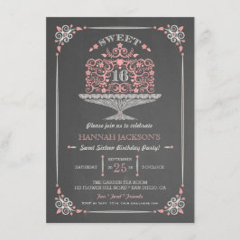 Convite de Bolo Lacy Sweet Sixteen Quadro Negro