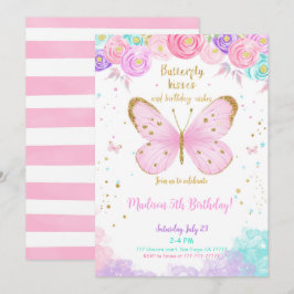 Convite de Borboleta de 5º Aniversário em Aquarela