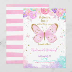 Convite de Borboleta de 5º Aniversário em Aquarela