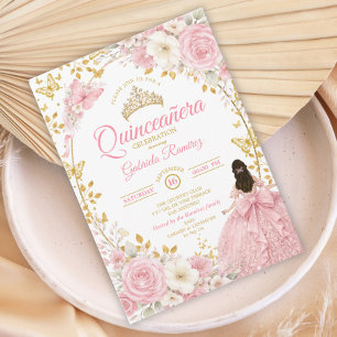 Convite de Borboleta Dourada Quinceañera Rosa Cora