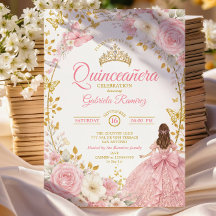 Convite de Borboleta Dourada Quinceañera Rosa Cora