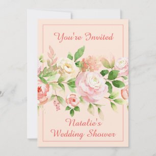Convite de Borda Floral em Aquarela Rosa