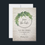 Convite de Botanical Save The Date Inspirado em Ti<br><div class="desc">Um convite de casamento elegante para salvar a data com um design de folhagens sobre um fundo inspirado em tijolo branco.</div>