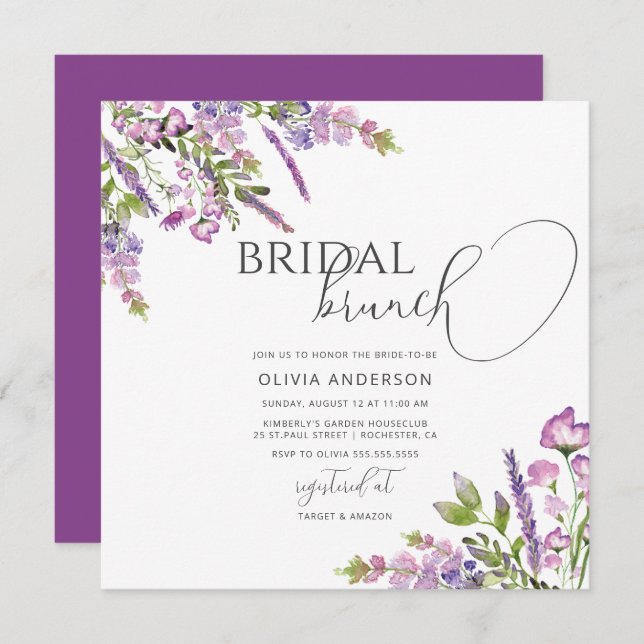 Convite De Brida Floral Purple De Aquarela (Frente/Verso)