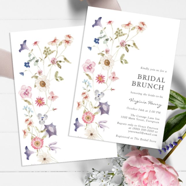 Convite de Bridal Floral Brunch (Wildflower Tea Party Bridal Shower Wedding Invitation by Painted Paperie)