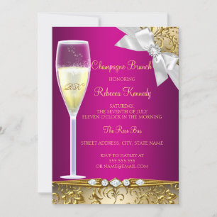 Convite de Brunch Champagne Rosa Elegante Dourado 