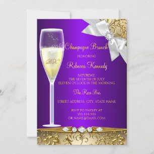 Convite de Brunch Champagne Roxo Elegante Dourado 