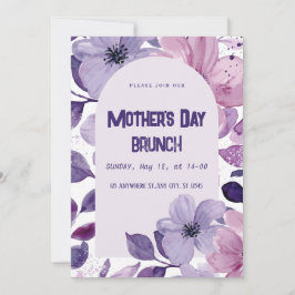 Convite de Brunch com Aquarela Floral Roxa