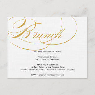 Convite de Brunch com Letra Elegante - Dourado