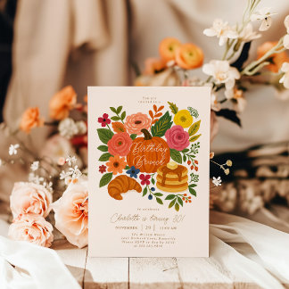 Convite de Brunch de Aniversário Floral de Abóbora