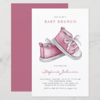 Convite de Brunch de Bebê Menina com Sapatos Rosa