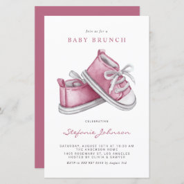 Convite de Brunch de Bebê Menina com Sapatos Rosa