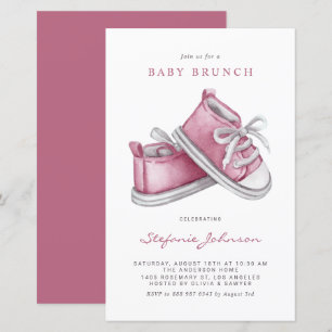Convite de Brunch de Bebê Menina com Sapatos Rosa