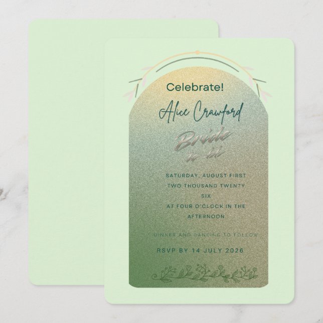 Convite de Brunch de Casamento com Arco Sparkle Pe (Frente/Verso)