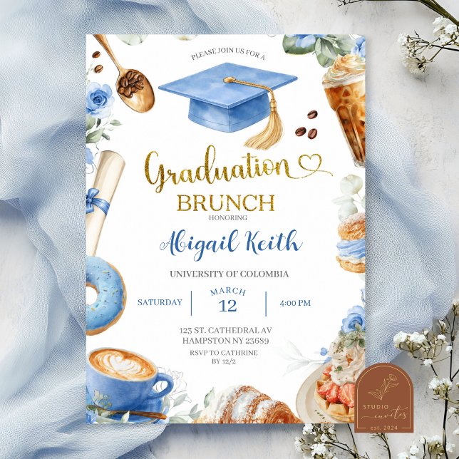 Convite de brunch de formatura Blue Coffee (Criador carregado)