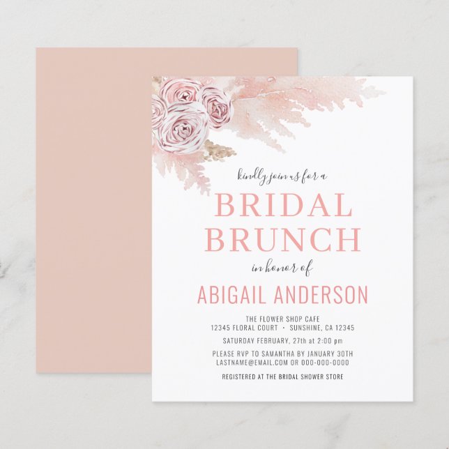Convite de Brunch de Noiva Boho Pampas Grama com O (Frente/Verso)