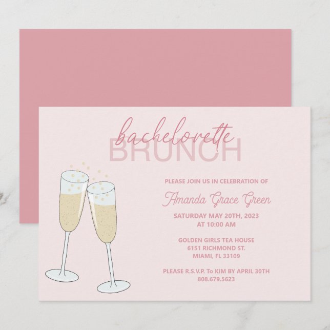 Convite de Brunch de Noiva Champagne (Frente/Verso)