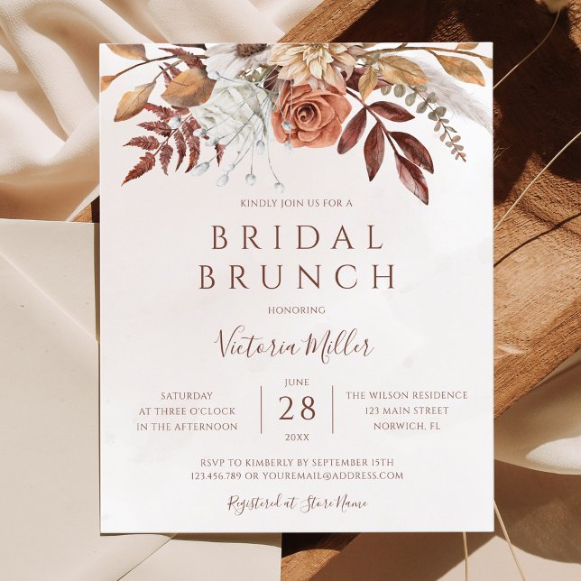 Convite de Brunch de Noiva Floral Boho Outono Econ (Criador carregado)