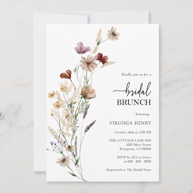 Convite de Brunch de Noiva Floral Elegante (Frente)