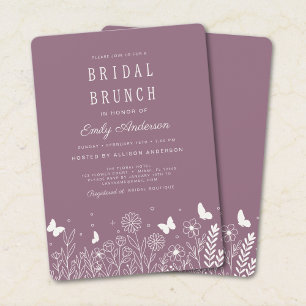 Convite de Brunch de Noiva Floral Mauve Minimalist