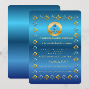 Convite de Brunch de Noiva Luxuoso Azul Real e Dou