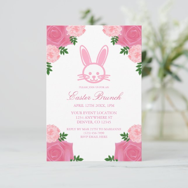 Convite de Brunch de Páscoa com Coelhinho Floral R (Em pé/Frente)