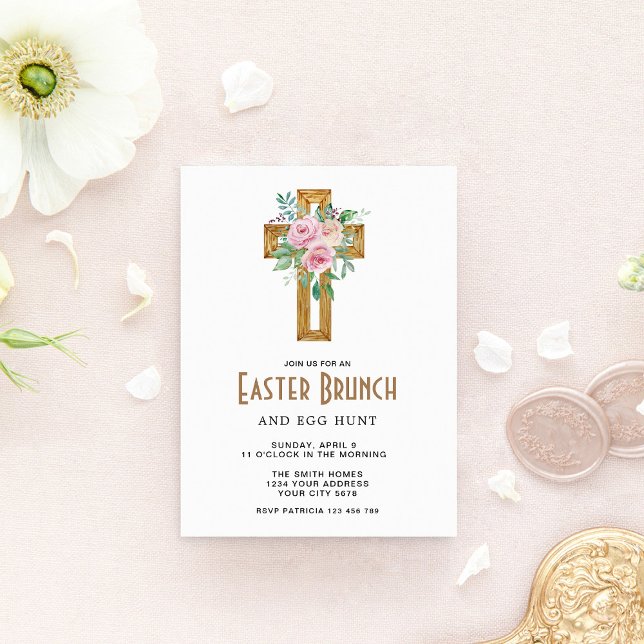 Convite de Brunch de Páscoa com Cruz Floral (Criador carregado)