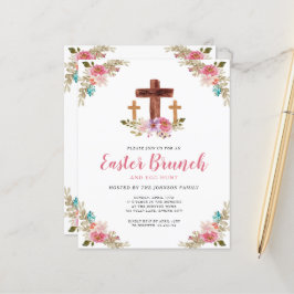 Convite de Brunch de Páscoa Cruz Religiosa Floral 