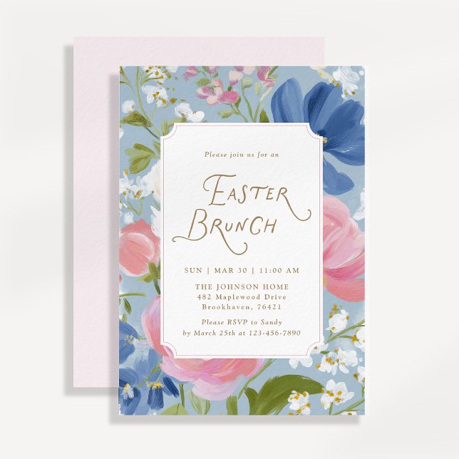 Convite de Brunch de Páscoa Floral Pintado de Prim (Criador carregado)